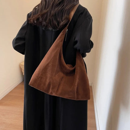 Women Suede Shoulder Bag with Zipper Hobo Bags Large Capacity Handbag Slouchy Bag Commuter Travel Bag Purses and Handbags PlatiNum