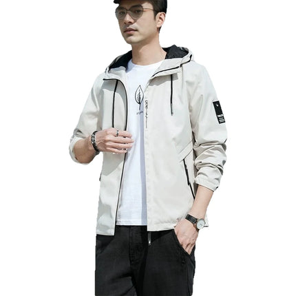 Casual Hooded Men's Jacket Youth Outerwear Spring Autumn New Style Korean Version Anti-Wrinkle Wear-Resistant Windproof Polye...