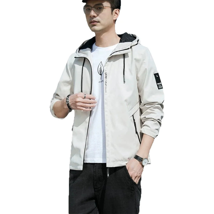 Casual Hooded Men's Jacket Youth Outerwear Spring Autumn New Style Korean Version Anti-Wrinkle Wear-Resistant Windproof Polye...