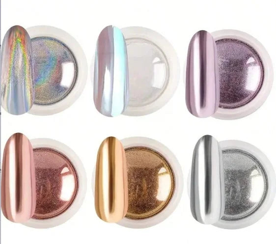 1 Box Moonlight Mirror Nail Powder Silver Fine Glitter Metallic Effect Pigment Gel Polish Chrome Holographic Nail Powder Nail Art Decorations