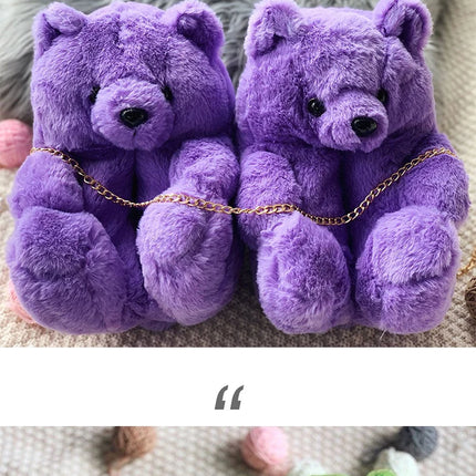 Cute Teddy Bear Plush Winter Slippers, Wrapped Heel Funny Indoor Floor Shoes, Women Gift, Warm Soft Cartoon Fluffy Animal Slippe