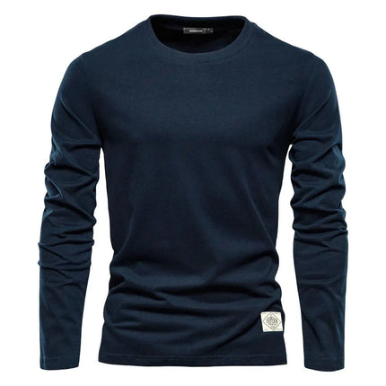 100% Cotton Long Sleeve T Shirt For Men Solid Spring Casual Mens T-shirts High Quality Male Tops Classic Clothes Men's T-shirts PlatiNum