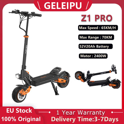 Monopattino Elettrico Pieghevole GELEIPU Z1 PRO, Motore 2400W, Batteria 52V20Ah, Velocità Massima 65KM/H, Pneumatici da 10 Pollici, Autonomia 70KM, E-Scooter per Adulti