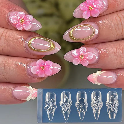 3D Flower Silicone Nail Mold Lily & Hibiscus Petals Carving Template Gel Polish Stencils for Spring Summer Manicure Decor 2027