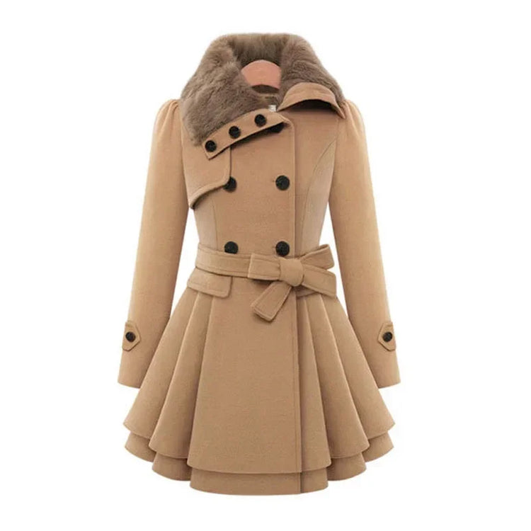 Women's Autumn Winter Slim Long Wool Sherpa Coats Double Breasted Padded Blends Jackets Solid Cashmere Coat England Style Trench