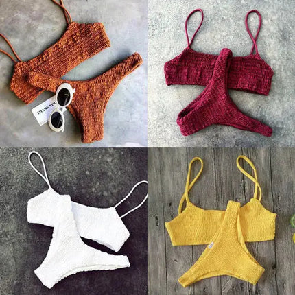 Nuovo Set Bikini Sexy da Donna con Reggiseno Imbottito Push-up, Costume da Bagno Plissettato per Nuoto e Spiaggia PlatiNum