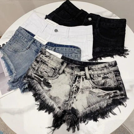 Pantaloncini di jeans Donna High Street Hotsweet Casual Vita bassa Bordi grezzi Fori A-line Stile coreano Y2k Pantaloncini estivi per ragazze piccanti
