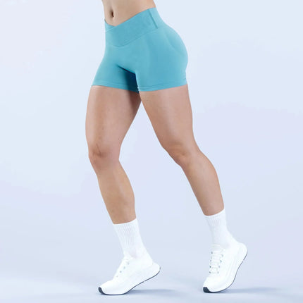 Nuovi Pantaloncini Sportivi da Donna Senza Cuciture, Tinta Unita, con Vita Piegata, Effetto Push-Up, Aderenti, Traspiranti, per Yoga e Sport