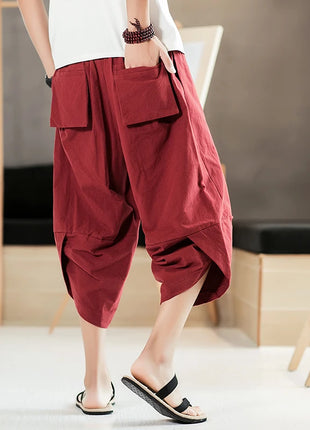 Pantaloni estivi da uomo in cotone, casual, stile hip hop, streetwear, harem, comodi, oversize, lunghezza a metà polpaccio, molto venduti.