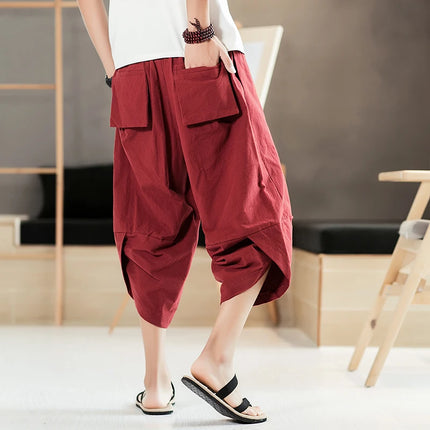 Pantaloni estivi da uomo in cotone, casual, stile hip hop, streetwear, harem, comodi, oversize, lunghezza a metà polpaccio, molto venduti.