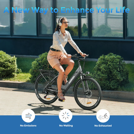 HillMiles MileCity 1 Bicicletta Elettrica Step-Through da 26 Pollici, E-Bike con Autonomia di 120 km, Motore da 250W, Batteria 36V 13Ah, 25 km/h, Cambio a 7 Velocità, Freni a Disco, Bici Elettrica per Pendolarismo Urbano, Sp