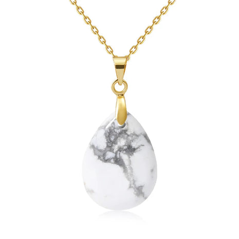 New Fashion Natural Stone Crystal Pendant Teardrop Simple Pendant Necklace Earrings Making Jewelry With Chain collar PlatiNum