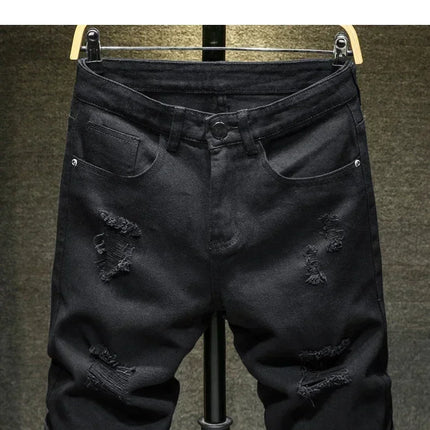2024 nuovi uomini di estate moda casual pantaloncini di jeans dritti semplice strappato streetwear pantaloncini di jeans slim fit maschio nero bianco