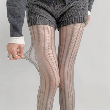 Women's Sexy Lace Fishnet Stockings Lolita Style Hollow Out Design Red Silk Socks JK High Waist Striped Tights Christmas Gifts