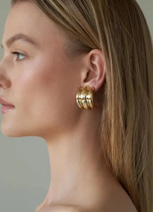 Orecchini a Perno Geometrici a Forma di C Multistrato Placcati in Oro 18K, Antiruggine, in Acciaio Inossidabile per Donne platinumshop