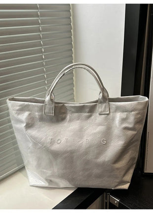Tote Bag, Retro Letter, Casual Versatile Handbag, Minimalist Transparent, Simple, Commuter, Large-capacity Bag for Women PlatiNum