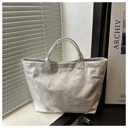 Tote Bag, Retro Letter, Casual Versatile Handbag, Minimalist Transparent, Simple, Commuter, Large-capacity Bag for Women PlatiNum