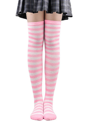 Calze autoreggenti a righe da donna Calze da donna nere bianche rosa lunghe sopra sopra il ginocchio femboy Cosplay Lolita Harajuku Y2k
