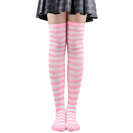 Calze autoreggenti a righe da donna Calze da donna nere bianche rosa lunghe sopra sopra il ginocchio femboy Cosplay Lolita Harajuku Y2k