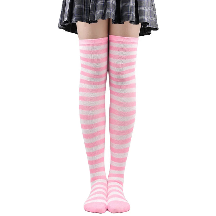 Calze autoreggenti a righe da donna Calze da donna nere bianche rosa lunghe sopra sopra il ginocchio femboy Cosplay Lolita Harajuku Y2k