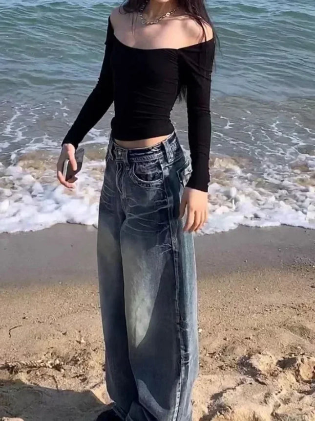 Y2k Baggy Jeans Vintage Women Harajuku High Waist Streetwear Oversized Denim Pants Korean Gyaru Grunge Hop New