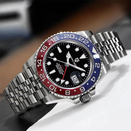 PAGANI DESIGN Pepsi GMT Orologio automatico da uomo 100M impermeabile quadrante nero luminoso cinturino Jubilee in acciaio inossidabile orologi da polso meccanici sportivi di lusso per uomo PD-1662 Relojes Hombres+Confezione