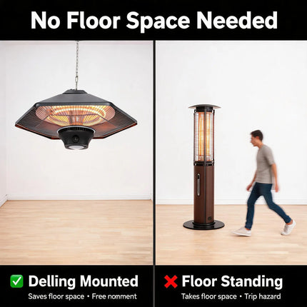 2000W Ceiling Patio Heater with LED Light, Dual Carbon Fiber Tube 3 Speed Adjustable Power Steel Shell Electric Infrared Heater, Touch & Remote Control, 50cm Hanging Chain for Outdoor Indoor Use