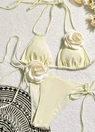 Costume da Bagno Sexy con Fiori e Fascia, Bikini a Perizoma 2025, Costumi da Bagno Donna con Lacci, Set Bikini Brasiliano, Biquini Mujer platinumshop