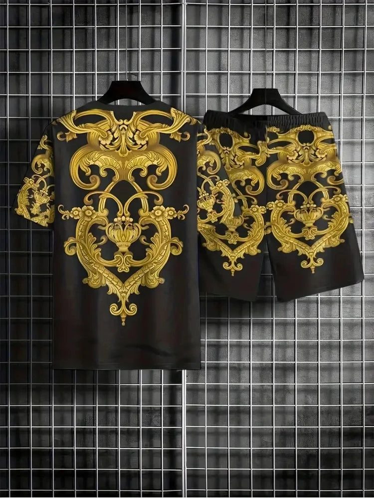 Nuovo vestito da uomo in due pezzi con stampa scozzese moda estate O-colletto Polo a maniche corte + pantaloncini abito da uomo in due pezzi