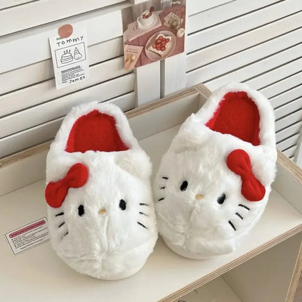 Cute Hello Kitty Anime Plush Slippers for Women, Sanrio Kawaii Cotton Shoes, Soft Student Bedroom Shoes, Girl Gifts for Winter Holidays