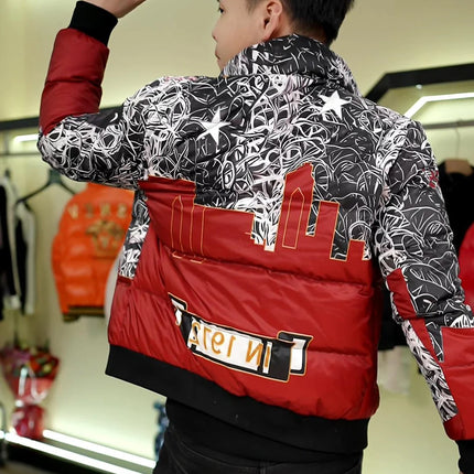 90% White Duck Down Men's Light Warm Print Down Jacket Stand-up Collar  Fashionable Versatile Autumn Winter coat