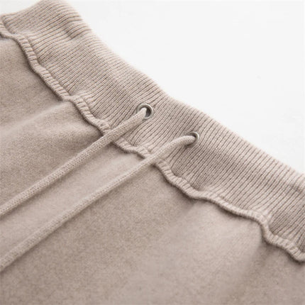 Women's Cashmere Skirts Thicken Autumn Winter Drawstring Slit Straight Long Skirt Casual 100% Cashmere Knitted High Waist Dress PlatiNum