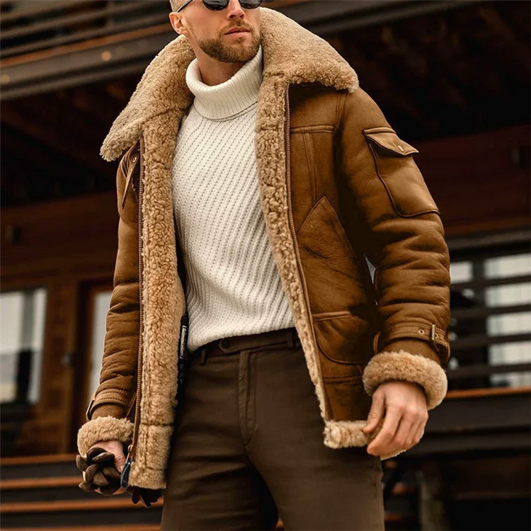 Winter Faux Leather Jackets Men Fleece Turn Down Collar Motorcycle Coat Solid Male Warm Thick Windproof Zipper Casual Outwear