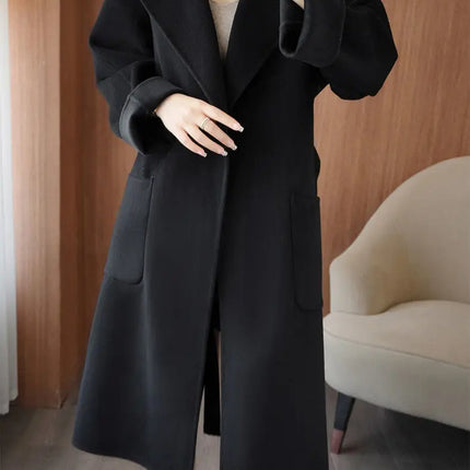 100% Wool Coat Women's Wear 2026 Autumn/Winter Fashion Temperament Double sided Cashmere Coats with Belt Elegant Long Overcoat