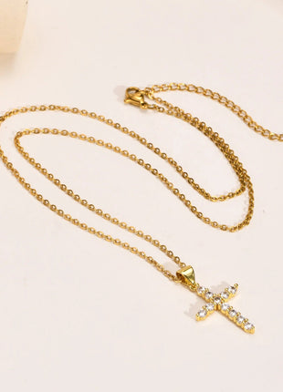 Danity Cubic Zirconia Cross Pendant Necklace for Women, Stainles Steel Chain Adjustable PlatiNum