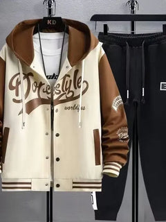 Spring Autumn Men's Sets Korean Fashion Two Piece Set Graphic Hoodies Jacket+Sweatpants 2024 Men Clothing Tracksuit Sets Men