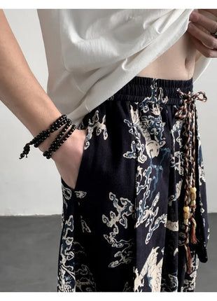 Men's Summer Pants 2026 Lightweight Thin Cotton Comfortable Beach Trousers, Loose Casual Hip Hop Printed Pants, Fashion Oversized Jogger Pants