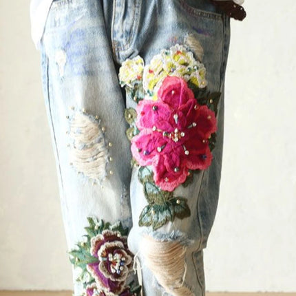 Jeans alla Moda 2026 per Donna, Pantaloni Estivi Casual in Denim con Ricami Floreali, Eleganti Nuovi Pantaloni Harem Larghi per Signore