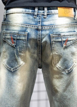 Pantaloncini di jeans da uomo estivi Retro moto cotone elastico moda jeans corti al ginocchio cerniera Hip Hop Rock Streetwear