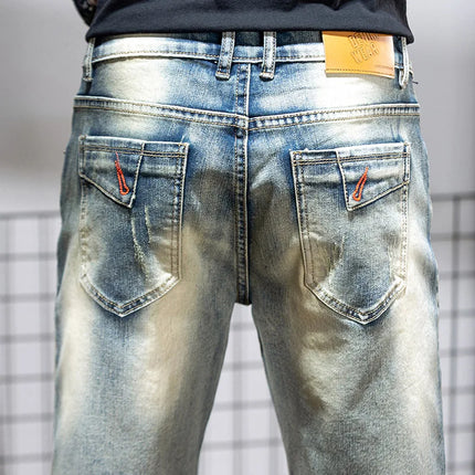 Pantaloncini di jeans da uomo estivi Retro moto cotone elastico moda jeans corti al ginocchio cerniera Hip Hop Rock Streetwear