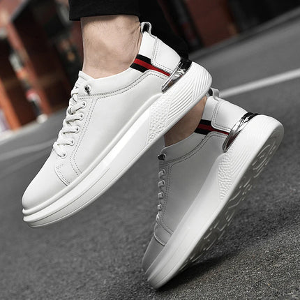 Genuine Leather Men's Height-Enhancing Shoes Men's White Sneakers Men's Elevator Height-Increasing Insoles 6/8 Cm Sports Shoes