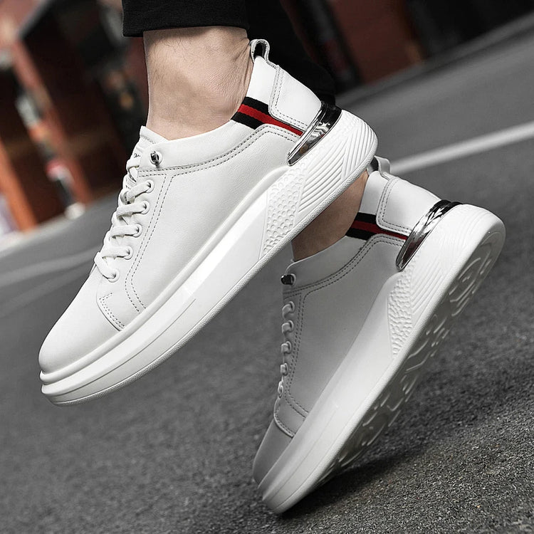 Genuine Leather Men's Height-Enhancing Shoes Men's White Sneakers Men's Elevator Height-Increasing Insoles 6/8 Cm Sports Shoes