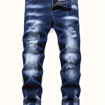 Riding Motorcycle Mens Pants Hip Hop Ripped Skinny Jeans Breathable Casual Fashion Blue Denim Trousers Streetwear Men Clothing PlatiNum