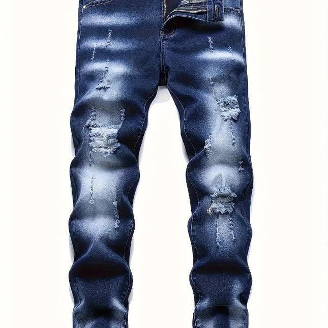 Riding Motorcycle Mens Pants Hip Hop Ripped Skinny Jeans Breathable Casual Fashion Blue Denim Trousers Streetwear Men Clothing PlatiNum