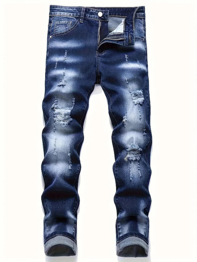 Riding Motorcycle Mens Pants Hip Hop Ripped Skinny Jeans Breathable Casual Fashion Blue Denim Trousers Streetwear Men Clothing PlatiNum
