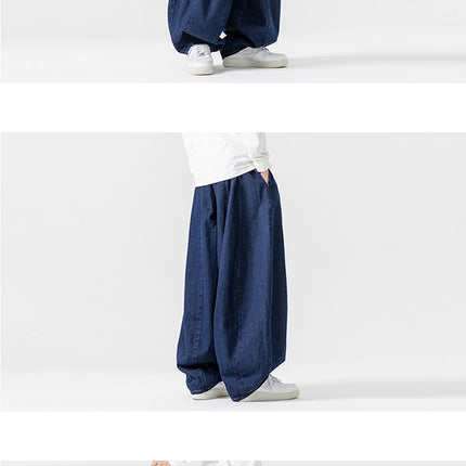 Pantaloni casual da uomo Jeans in stile giapponese Pantaloni larghi da uomo Hip Hop Lanterna Streetwear Pantaloni da uomo in denim oversize a gamba larga