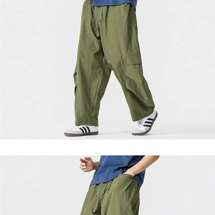 Pantaloni estivi da uomo Haori Harajuku Pantaloni a gamba larga con elastico in vita Pantaloni comodi da uomo oversize per sport all'aria aperta Pantaloni da jogging Streetwear