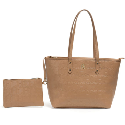 CH 2026 New Embossed Tote Bag Set 2Pcs Large Capacity Shoulder Bag with Pouch Luxury Designer Handbag for Women PlatiNum