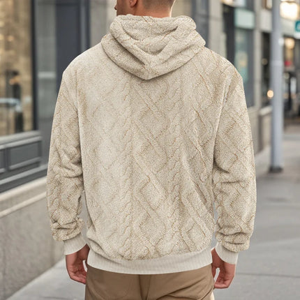 Autumn and Winter Leisure Men's High Street Jacquard Double-Sided Velvet Hooded Sports Trend Pullover Sweater Jacket