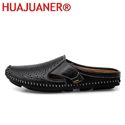 Nuove pantofole da uomo in vera pelle estate traspirante Casual muli mezze scarpe leggere per uomo mocassini da guida antiscivolo all'aperto uomo